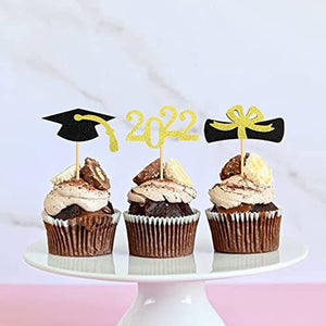 36 Pcs Glitter 2022 Graduation Cupcake Toppers, NO DIY NEEDED 36PCS Food/Appetizer Picks For Graduation Party Cake Decorations, Diploma, 2022, Grad Cap Set 36 Pieces (Graduation)
