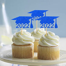 Load image into Gallery viewer, 32 Pcs Glitter 2022 Graduation Cupcake Toppers, NO DIY NEEDED 32 PCS Food/Appetizer Picks For Graduation Party Cake Decorations, Diploma, 2022, Grad Cap Set 32 Pieces (blue)