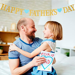 Happy Father's Day Golden Glitter Banner Father's Day Father's Day Decorative Background Wreath Blue Heart-shaped Colored Flag Father's Day (Blue Heart-shaped)