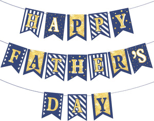 Happy Father's Day Silver Banner Bunting Banner for Dad Father's Party Decorations Backdrop Garland for Father's Day (2 pcs Silver)