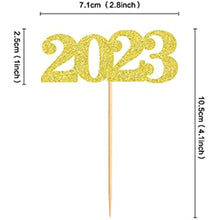 Load image into Gallery viewer, 40 Pcs Glitter New Year Cupcake Toppers 2023 Gold Cupcake topper Cheers to 2023 Cake Picks for New Years Eve Party Decoration (2023 Gold 40pcs)
