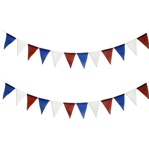 USA Flag American Burlap Banner Independence Day Party Decor White,Red and Blue Stars Banner for 4th of July Decor(3color triangle 2pcs)