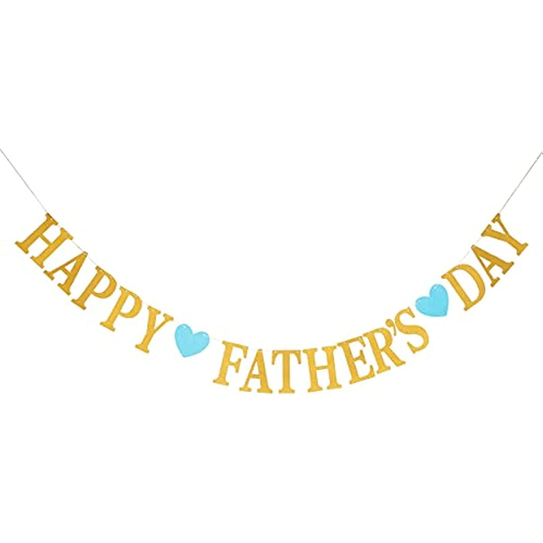Happy Father's Day Golden Glitter Banner Father's Day Father's Day Decorative Background Wreath Blue Heart-shaped Colored Flag Father's Day (Blue Heart-shaped)