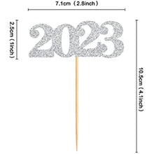 Load image into Gallery viewer, 40 Pcs Glitter New Year Cupcake Toppers 2023 Silver Cupcake topper Cheers to 2023 Cake Picks for New Years Eve Party Decoration (2023 silver 40pcs)