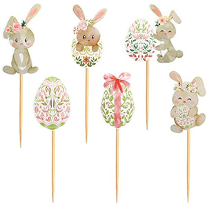 30 PCS Easter Cupcake topper Bunny Cupcake Toppers Easter Egg Cupcake Topper Rabbit Easter Party Cake Topper Decorations (Brown)