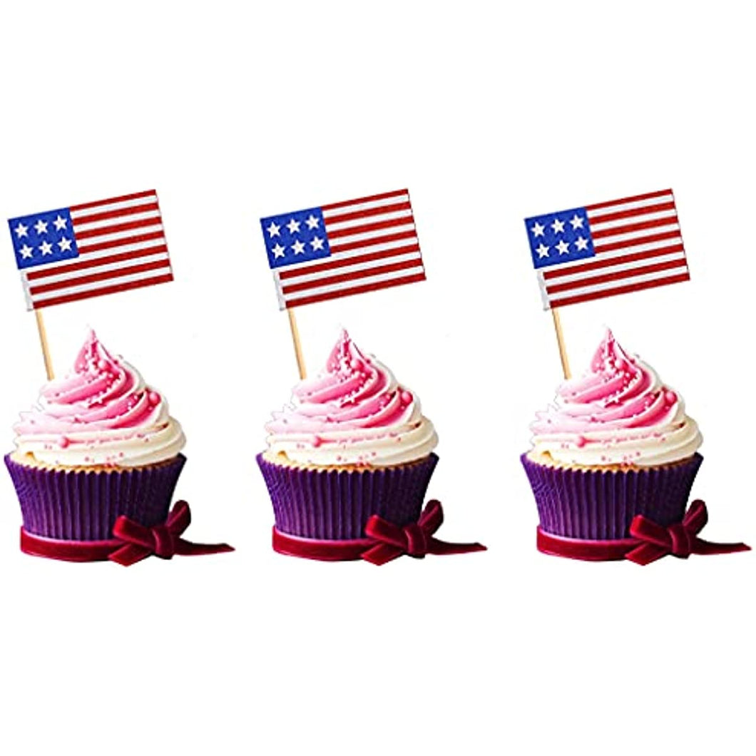 60 Pcs Independence Day Cupcake Toppers Glitter National Flag Cake Topper Picks Toothpick Toppers 4th of July Flag Day Photo Props for Patriotic Party Supplies