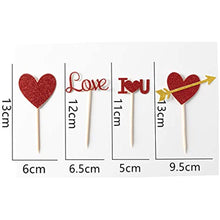 Load image into Gallery viewer, 24pcs Red Heart Cupcake topper Glitter Red Heart Cupake Toppers Picks Cake Topper Decoration for Sweet Love Theme Wedding Engagement,Valentine&#39;s Day Bridal Shower Party Cake Decors (24pcs Red Gold heart)
