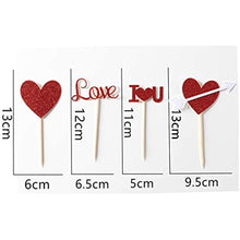 Load image into Gallery viewer, 24pcs Red Heart Cupcake topper Glitter Red Heart Cupake Toppers Picks Cake Topper Decoration for Sweet Love Theme Wedding Engagement,Valentine&#39;s Day Bridal Shower Party Cake Decors (24pcs Red heart)