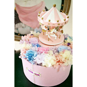 Carousel Happy Birthday Cake Bunting Topper Cake Topper Garland, Birthday Party Cake Decorations Plastic Merry-Go-Round Horse Christmas Birthday Gift Carousel Music Box, (Pink)