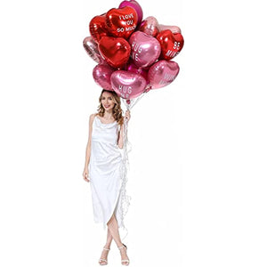 18 pcs Heart Balloons 18" Foil Love Balloons with Letter Mylar Balloons heart balloons for Valentines Day Propose Marriage Wedding Anniversary Backdrop Birthday Party Supplies (Red+Pink+RSG)