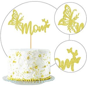 Happy Mother's Day Cake Decoration Mom Letter Cake Decoration Gold Glitter Cake Decoration Party Cake Decoration Mother's Day (Mom - Sparkling - Gold)