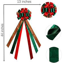 Load image into Gallery viewer, Christmas Tree Topper,Christmas Tree Bow Topper 44x13 Inches Large Toppers Gift Bow Tree Topper Bow Handmade Decoration for Wreaths Tree Toppers (Red Green)