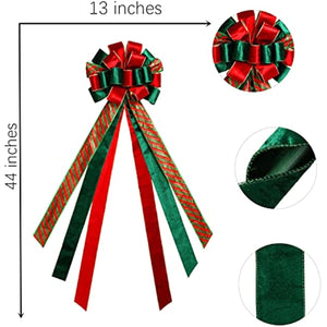 Christmas Tree Topper,Christmas Tree Bow Topper 44x13 Inches Large Toppers Gift Bow Tree Topper Bow Handmade Decoration for Wreaths Tree Toppers (Red Green)