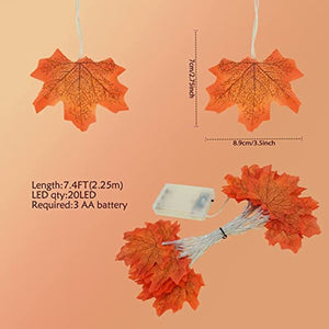 Fall Leaves Garland String Lights garland , 20 LED 9.8 FT Maple Leaf Battery Operated Garland String Lights Fairy Lights for Fall,Thanksgiving,Autumn,Harvest Party,Indoor Decoration (Maple Leaf)
