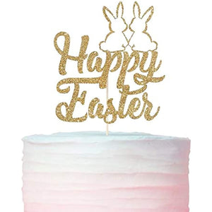 2 PCS Happy Easter Cake Toppers, 2pcs (Gold), Rabbit Ear Easter Party Cake Topper Decorations Picks for Spring Easter Party Decorations Supplies