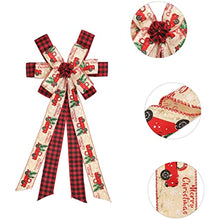 Load image into Gallery viewer, Christmas Tree Topper Bow Christmas Tree and Wreath Bow 15&quot; Wide, 30&quot; Long Pre-Tied Bow, Burlap Bow, Door Decoration, Swag, Wreath, Garland, Boxing Day, Fall, Winter, Valentine&#39;s Day (Red Plaid)