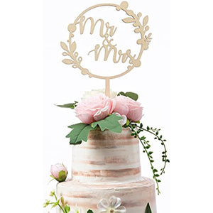 Wedding Cake Toppers Mr Mrs Wood Wreath Cake Topper Birthday Cake Topper, Wedding Reception,Wedding Cake Decoration (leave round)
