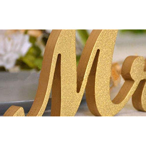MR & MRS Glitter Letters Wedding Decoration Wedding Gift Wooden Mr & Mrs Signs Wedding Present for Party Table Top Dinner Decoration, Display Stand Figures,Wall Decoration (Gold)