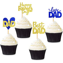 Load image into Gallery viewer, 48 Pieces Father&#39;s Day Paper Cupcake Decorations Happy Father&#39;s Day Blue Golden Glitter Paper Cupcake Toppers Birthday Party Cake Decorations Selected Father&#39;s Day Party Birthday Celebration Party Supplies