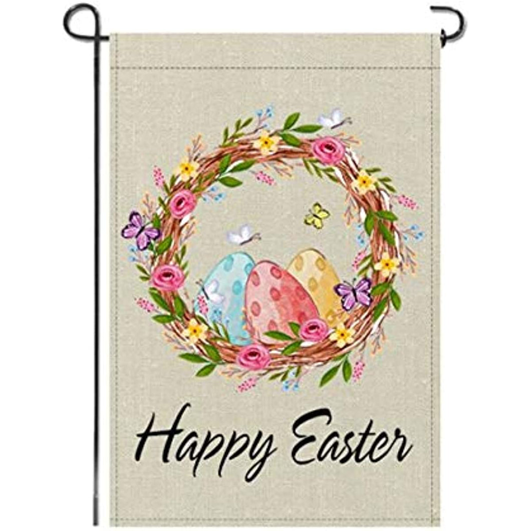 Easter Garden Flag 12 x 18 Inch Easter Spring Decoration Easter Garden Flag Welcome Happy Easter Peeps Bunny Garden Burlap Flag Vertical Double Sided Easter Yard Flags Rustic Farmhouse Outdoor Party Decoration (egg)