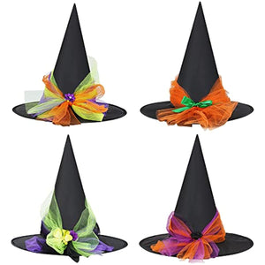 4 pcs Kids Halloween Witch Hat Vintage Witch Hat Lace Veils Printed Hats Party Supplies Costume Accessories for kids
