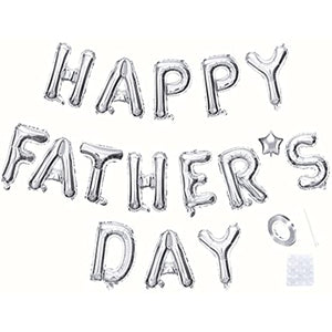 Happy Father's Day Aluminum Foil Balloon Set 16 Inch Father's Day Party Letter Balloon Decoration (Silver-Father's Day-Star)