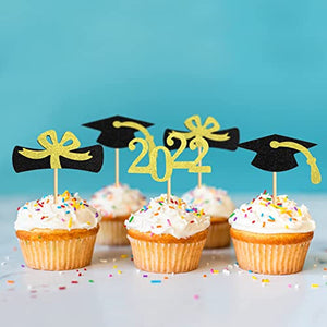 36 Pcs Glitter 2022 Graduation Cupcake Toppers, NO DIY NEEDED 36PCS Food/Appetizer Picks For Graduation Party Cake Decorations, Diploma, 2022, Grad Cap Set 36 Pieces (Graduation)