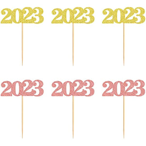 40 Pcs Glitter New Year Cupcake Toppers Happy 2023 Hello 2023 Gold&Rose Gold Cupcake topper Cheers to 2023 Cake Picks for New Years Eve Party Decoration (2023)