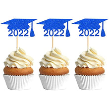 Load image into Gallery viewer, 32 Pcs Glitter 2022 Graduation Cupcake Toppers, NO DIY NEEDED 32 PCS Food/Appetizer Picks For Graduation Party Cake Decorations, Diploma, 2022, Grad Cap Set 32 Pieces (blue)