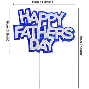 6 PCS Happy Father's Day Cake Topper Glitter Blue and Silver for Father's Day for DAD