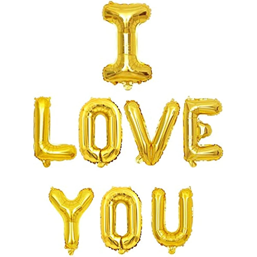 16 Inch I LOVE YOU Letters Foil Balloons for Valentines Day Propose Marriage Wedding Party Wedding Décor Mother's Day Father's Day Anniversary Backdrop & Birthday Party Supplies for her girlfriend (gold)