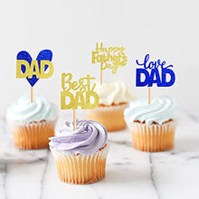 Load image into Gallery viewer, 48 Pieces Father&#39;s Day Paper Cupcake Decorations Happy Father&#39;s Day Blue Golden Glitter Paper Cupcake Toppers Birthday Party Cake Decorations Selected Father&#39;s Day Party Birthday Celebration Party Supplies