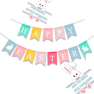 Happy Easter Banner Easter Chicken Egg Felt Happy Easter Bunny Banner Felt Easter Banner Garland for Easter Decorations, Spring Themed Party Favors Supplies, Happy Easter Day for Mantle Fireplace(2pc) (Banner Easter Burlap)