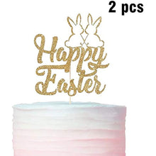 Load image into Gallery viewer, 2 PCS Happy Easter Cake Toppers, 2pcs (Gold), Rabbit Ear Easter Party Cake Topper Decorations Picks for Spring Easter Party Decorations Supplies