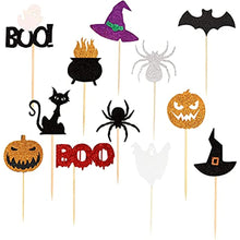 Load image into Gallery viewer, 36 pcs Halloween Ghost Boo Glitter Cupcake Toppers Ghost Boo 36 Pack Cupcake Topper muffin for Halloween, Birthday, Decoration Party Supply