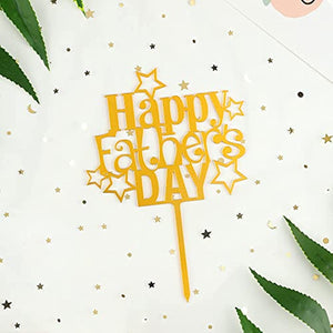 Happy Father's Day Cake Topper Cake topper Acrylic Mirror Cake topper Decorative Party Cake Decoration for Father's Day(Star Gold)