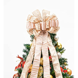 Christmas Tree Topper,Christmas Tree Bow Topper 35x13 Inches Large Toppers Gift Bow Tree Topper Bow Handmade Decoration for Wreaths Tree Toppers (Rose Gold Double Side)