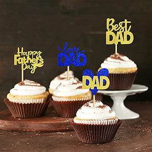 48 Pieces Father's Day Paper Cupcake Decorations Happy Father's Day Blue Golden Glitter Paper Cupcake Toppers Birthday Party Cake Decorations Selected Father's Day Party Birthday Celebration Party Supplies