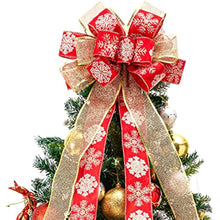 Load image into Gallery viewer, Christmas Tree Topper,Christmas Tree Bow Topper 33x13 Inches Large Toppers Gift Bow Tree Topper Bow Handmade Decoration for Wreaths Tree Toppers (Double Side Red Snow Gold)