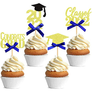 30 Pcs Glitter 2022 Graduation Cupcake Toppers, NO DIY NEEDED 30 PCS Food/Appetizer Picks For Graduation Party Cake Decorations, Diploma, 2022, Grad Cap Set 30 Pieces