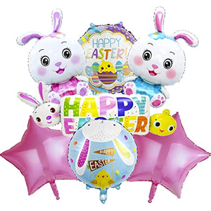 Easter Party Decorations Pink Bunny Shaped Balloons set Easter Foil Rabbit Balloons Easter Party Foil Balloons Mylar Helium Balloons Decors for Easter Party Baby Shower (7 pcs multi)