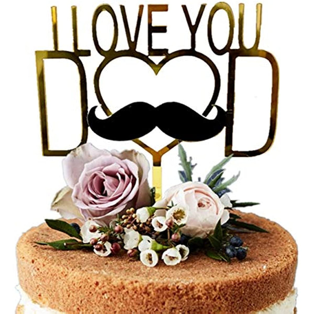 Happy Father's Day Cake Topper Cake topper Acrylic Mirror Cake topper Decorative Party Cake Decoration for Father's Day(heart-beard-gld)