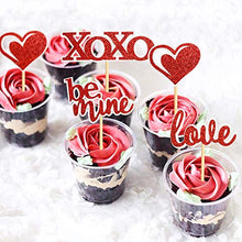 Load image into Gallery viewer, 32 PCS Glitter Red Heart Love XOXO Be Mine Cake Toppers Picks for Sweet Love Theme Wedding Engagement,Valentine&#39;s Day Bridal Shower Party Cake Decors