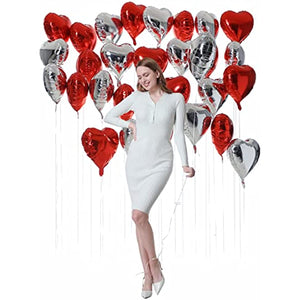 30 pcs Heart Balloons 18" Foil Love Balloons Mylar Balloons heart balloons for Valentines Day Propose Marriage Wedding Anniversary Backdrop Birthday Party Supplies (Red+Silver)
