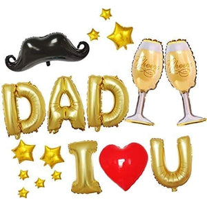 Happy Father's Day Foil Balloon Set 32 Inches Letter Balloon Decoration for Father's Day Birthday Party (DAD-I-LOVE-U)
