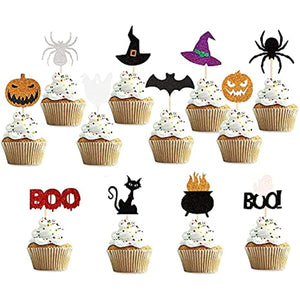 36 pcs Halloween Ghost Boo Glitter Cupcake Toppers Ghost Boo 36 Pack Cupcake Topper muffin for Halloween, Birthday, Decoration Party Supply