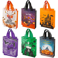 Load image into Gallery viewer, 24 pcs Halloween Trick or Treat Burlap Bags Halloween Party Goodie Bags Favors Pumpkin,Cat,Witch and Vampire Baskets Reusable Non-woven Goody Candy Baskets, Halloween Snacks Goodie Bags (Pumpkin)