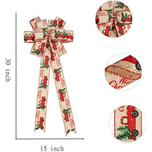 Load image into Gallery viewer, Christmas Tree Topper, Bow Christmas Tree and Wreath Bow - 15&quot; Wide, 30&quot; Long Pre-Tied Bow, Burlap Bow, Door Decoration, Swag, Wreath, Garland, Boxing Day, Fall, Winter, Valentine&#39;s Day (Car)
