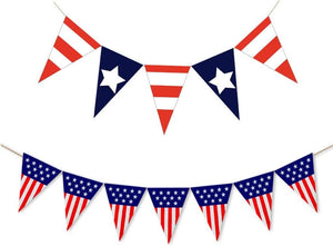 USA Flag American Burlap Banner Independence Day Party Decor White and Blue Stars Banner for 4th of July Decor(triangle 2pcs)