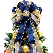 Load image into Gallery viewer, Christmas Tree Topper,Christmas Tree Bow Topper 33x13 Inches Large Toppers Gift Bow Tree Topper Bow Handmade Decoration for Wreaths Tree Toppers (Blue Gold)